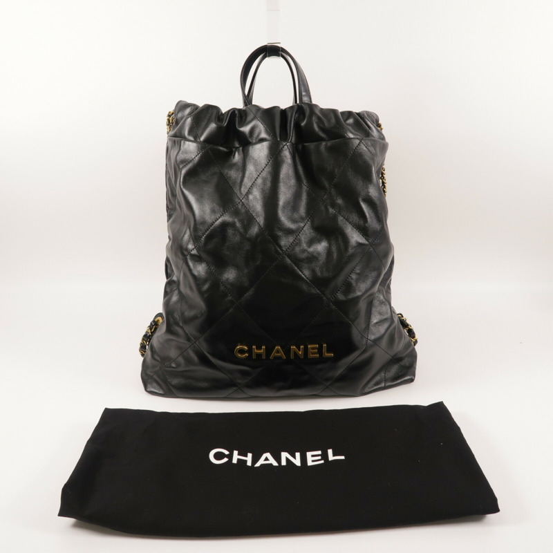 CHANEL 牛皮皮革Chanel 22 Backpack鏈帶背包-15