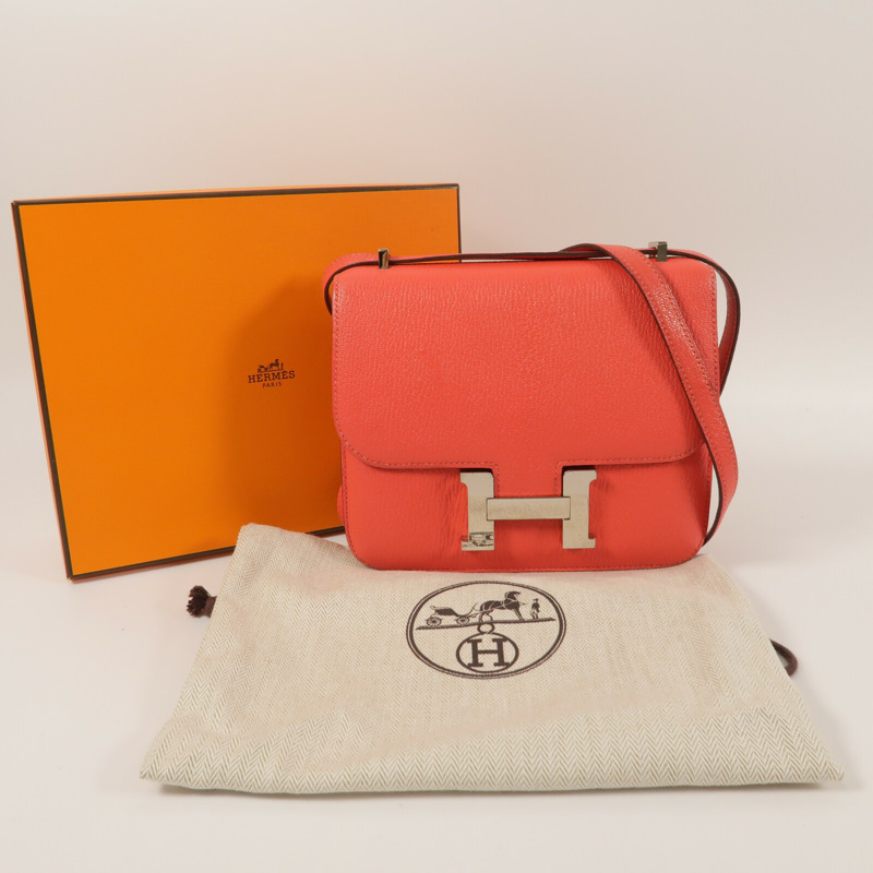 HERMES Chevre皮革Constance Mini肩背袋Rose Jaipur-16