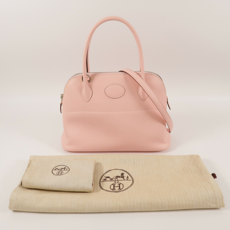 HERMES Swift皮革Bolide 27手挽肩背兩用袋Rose Sakura-9
