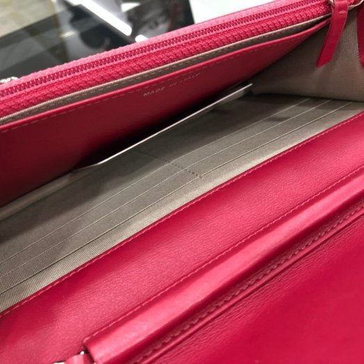 東區正精品㊣CHANEL WOC 香奈兒 桃紅色牛皮銀釦銀鍊肩背手拿斜背包發財包 RZ0157-6