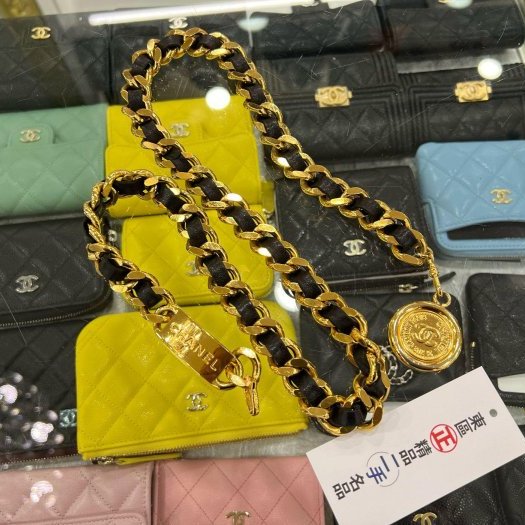 東區正精品㊣CHANEL 香奈兒金色皮穿鍊金幣圓牌腰鍊帶腰鍊 RZ4406-1