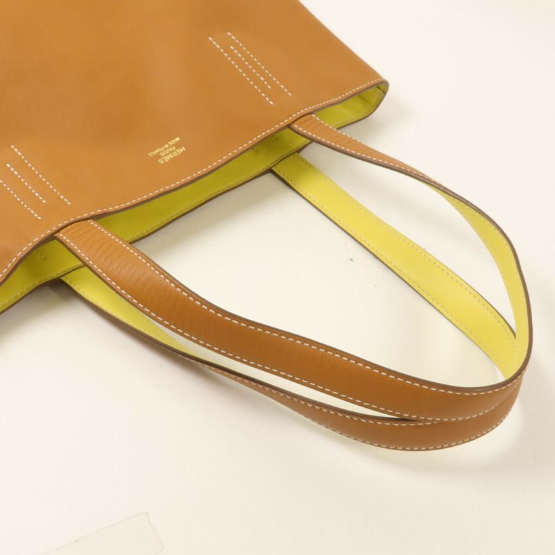 HERMES Swift皮革Double Sens 28肩背袋/手挽袋Gold/Lime-7