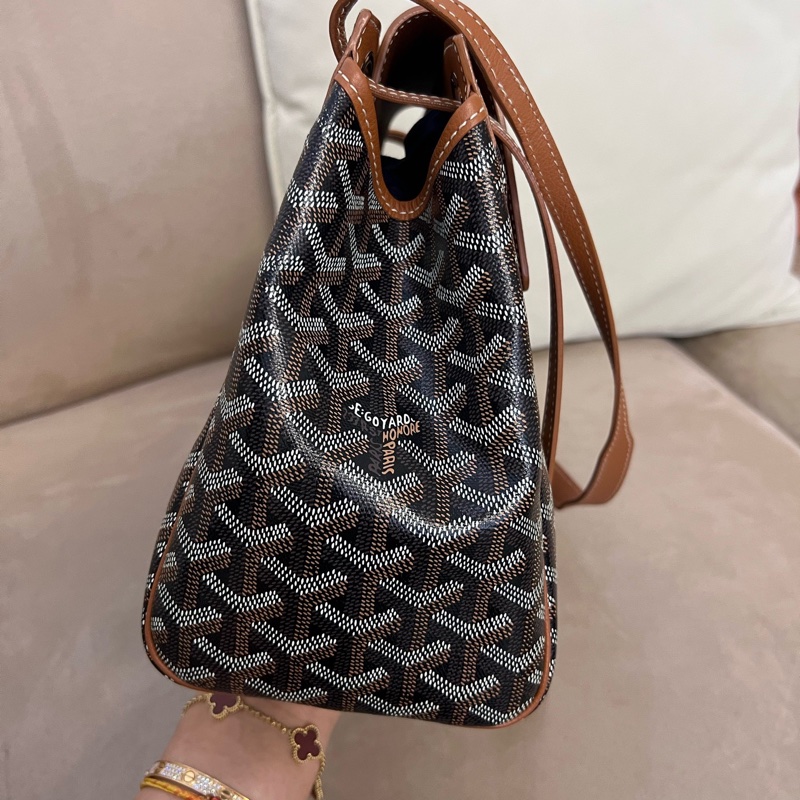 98新✨GOYARD 戈雅 Rouette 老花滿印帆布拼皮翻蓋開合單肩包手提包 小號 焦糖色 底長31cm 24年編碼❤️正品保障-2