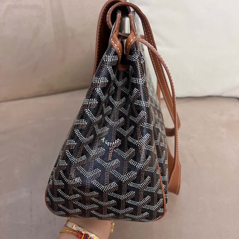 98新✨GOYARD 戈雅 Rouette 老花滿印帆布拼皮翻蓋開合單肩包手提包 小號 焦糖色 底長31cm 24年編碼❤️正品保障-3
