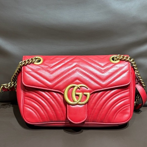 黑標022 古馳Gucci 馬蒙marmont中號 紅金牛皮