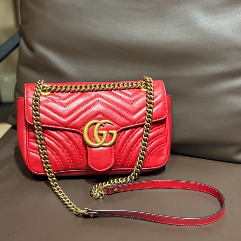 黑標022 古馳Gucci 馬蒙marmont中號 紅金牛皮-6