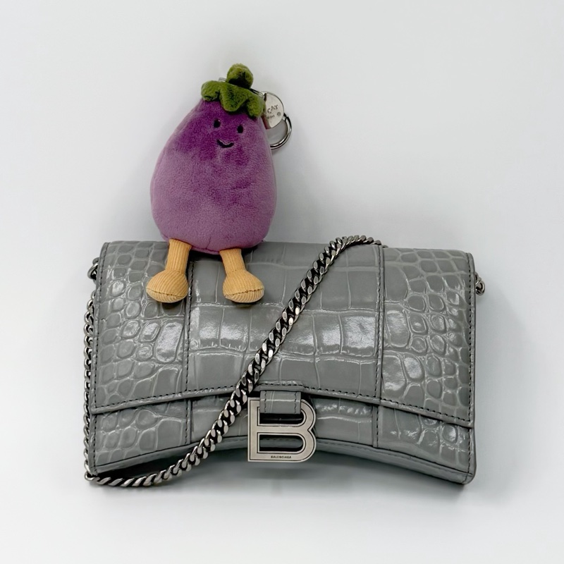 Balenciaga Hourglass 灰色鱷魚壓紋鏈帶包 WOC|✨Wisher惟奢名品✨-0