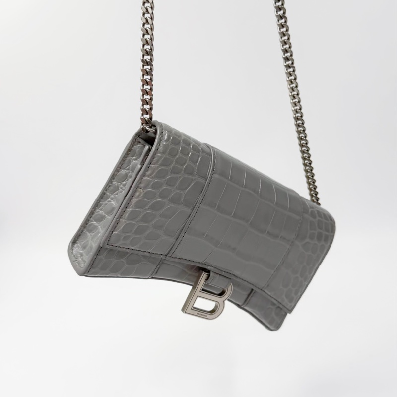 Balenciaga Hourglass 灰色鱷魚壓紋鏈帶包 WOC|✨Wisher惟奢名品✨-9
