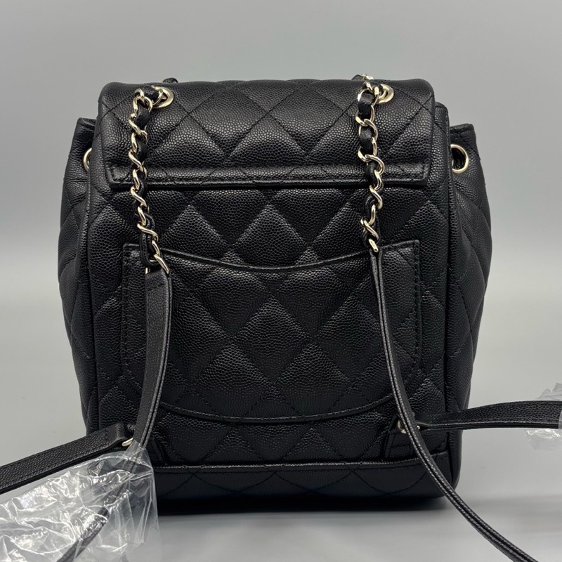 99新Chanel 香奈兒 黑金荔枝紋牛皮雙肩包 銅牌芯片-1