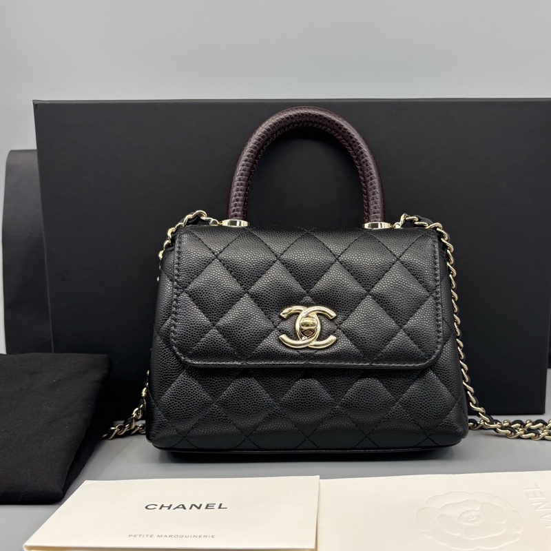 Chanel 香奈兒 黑金Coco Handle Nano鏈條斜挎包-0