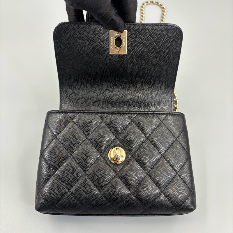 Chanel 香奈兒 黑金Coco Handle Nano鏈條斜挎包-7