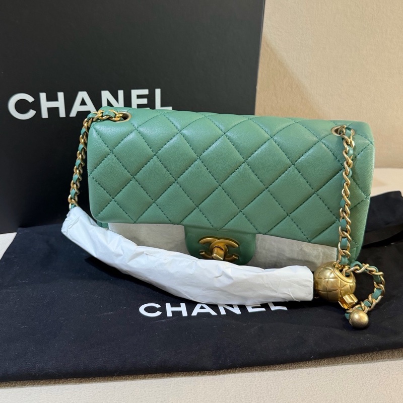 99.9新Chanel 香奈兒 松柏綠 CF 金球 大mini 新款硬底 鏈條可調節-0