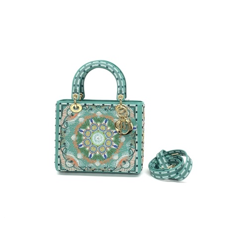 98新💚迪奧/Dior 四格戴妃限定款花卉 手提包斜背包 綠色 金扣🟢正品