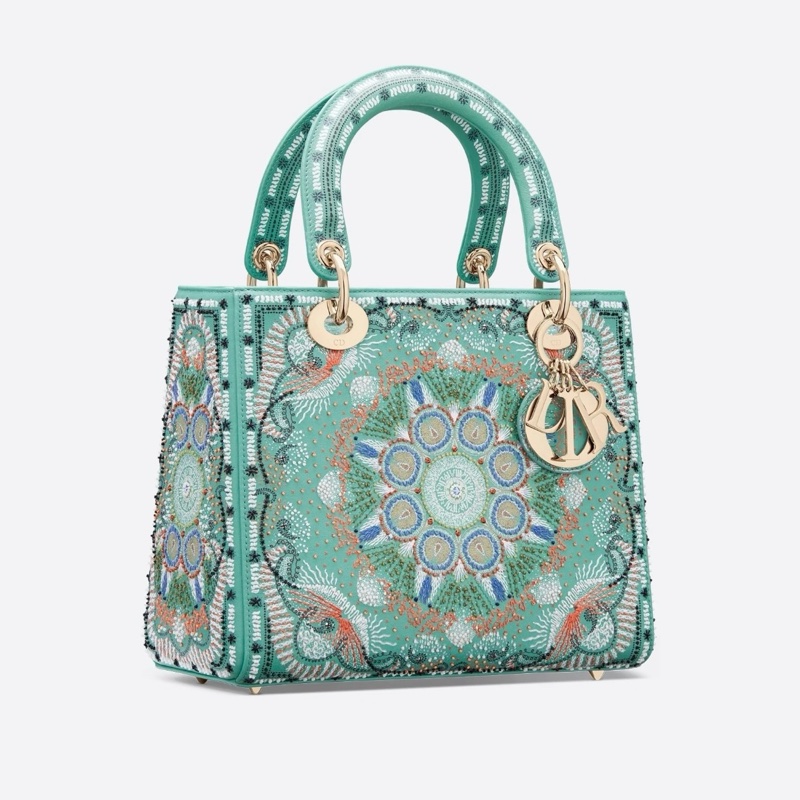 98新💚迪奧/Dior 四格戴妃限定款花卉 手提包斜背包 綠色 金扣🟢正品-4