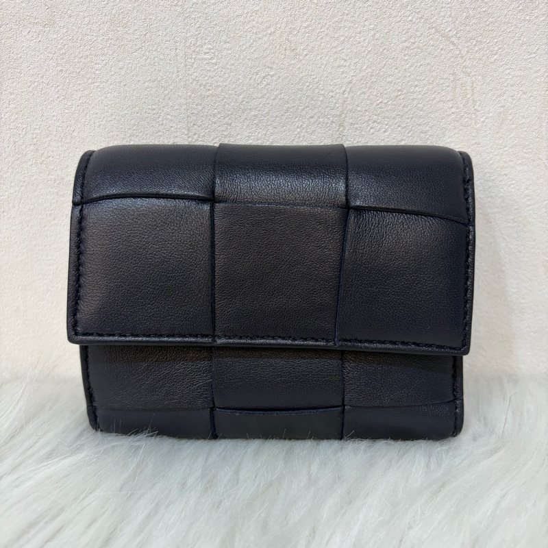 BOTTEGA VENETA BV 651372 黑色 小羊皮 編織 三折 拉鍊 零錢袋 短夾 皮夾-0