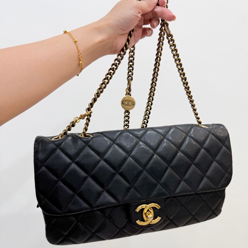 Chanel 香奈兒 秀款 黑金 CF 錢幣 金幣 鍊條包 斜背包 側背包 肩背包 手提包-4