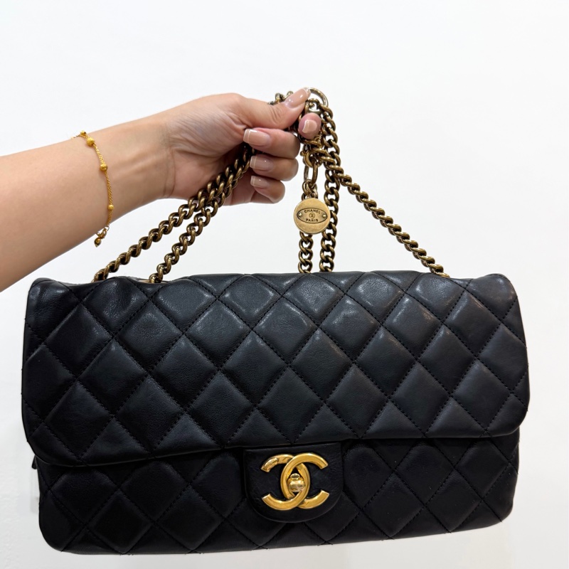 Chanel 香奈兒 秀款 黑金 CF 錢幣 金幣 鍊條包 斜背包 側背包 肩背包 手提包-6
