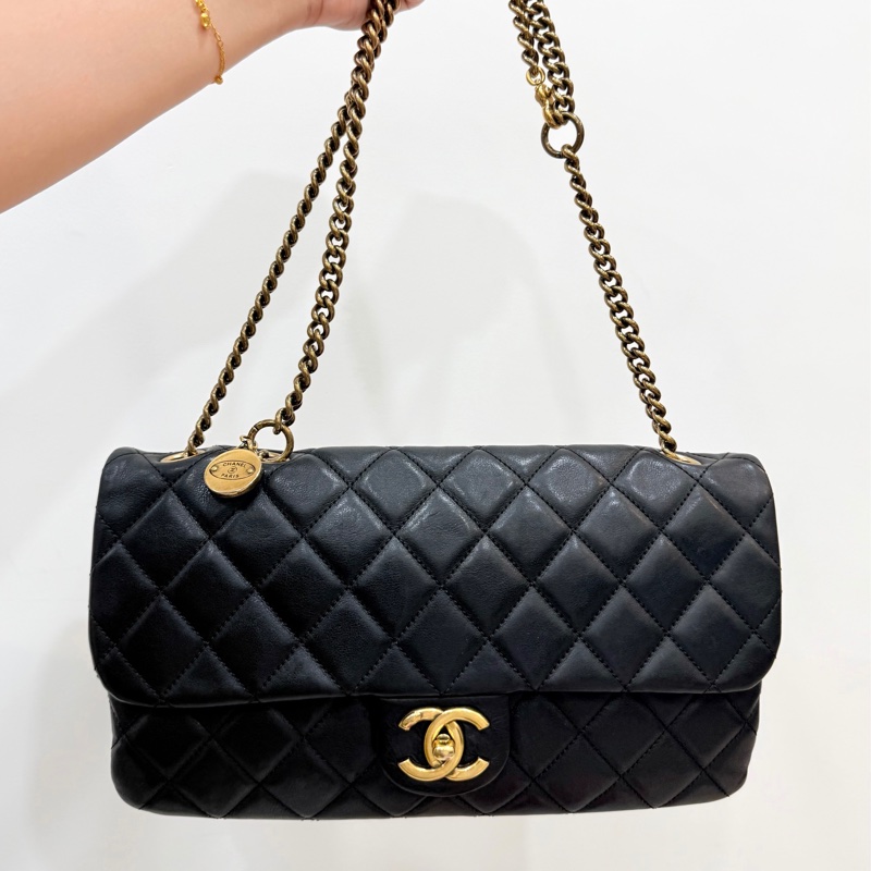 Chanel 香奈兒 秀款 黑金 CF 錢幣 金幣 鍊條包 斜背包 側背包 肩背包 手提包-20