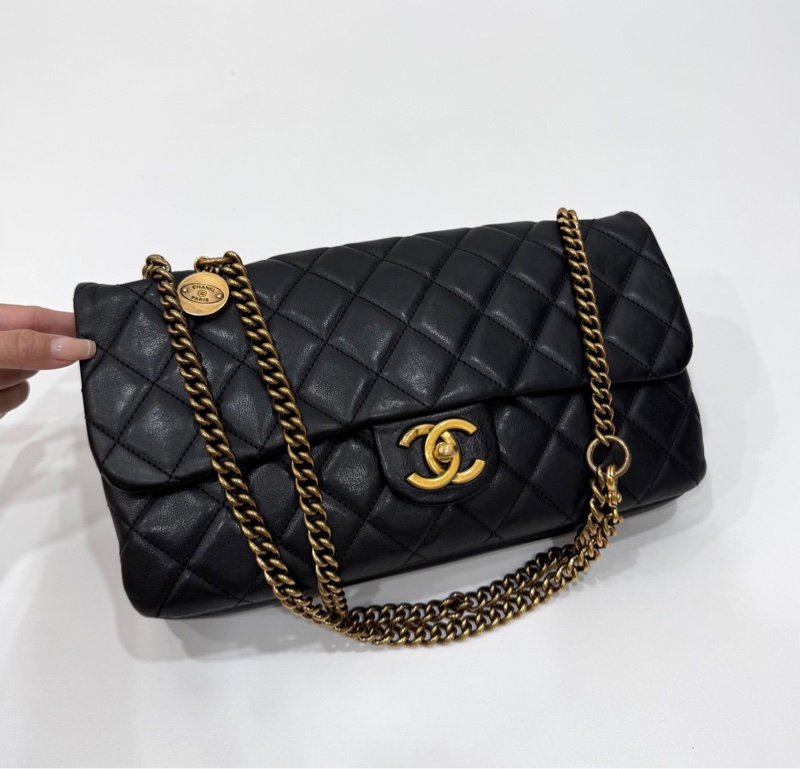 Chanel 香奈兒 秀款 黑金 CF 錢幣 金幣 鍊條包 斜背包 側背包 肩背包 手提包-21