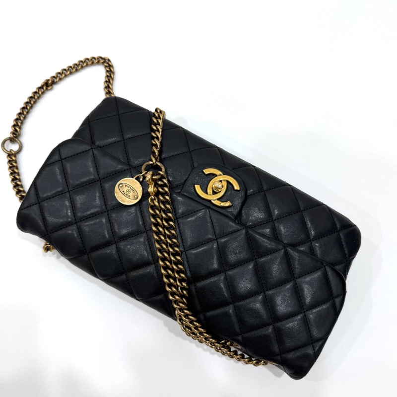 Chanel 香奈兒 秀款 黑金 CF 錢幣 金幣 鍊條包 斜背包 側背包 肩背包 手提包-24