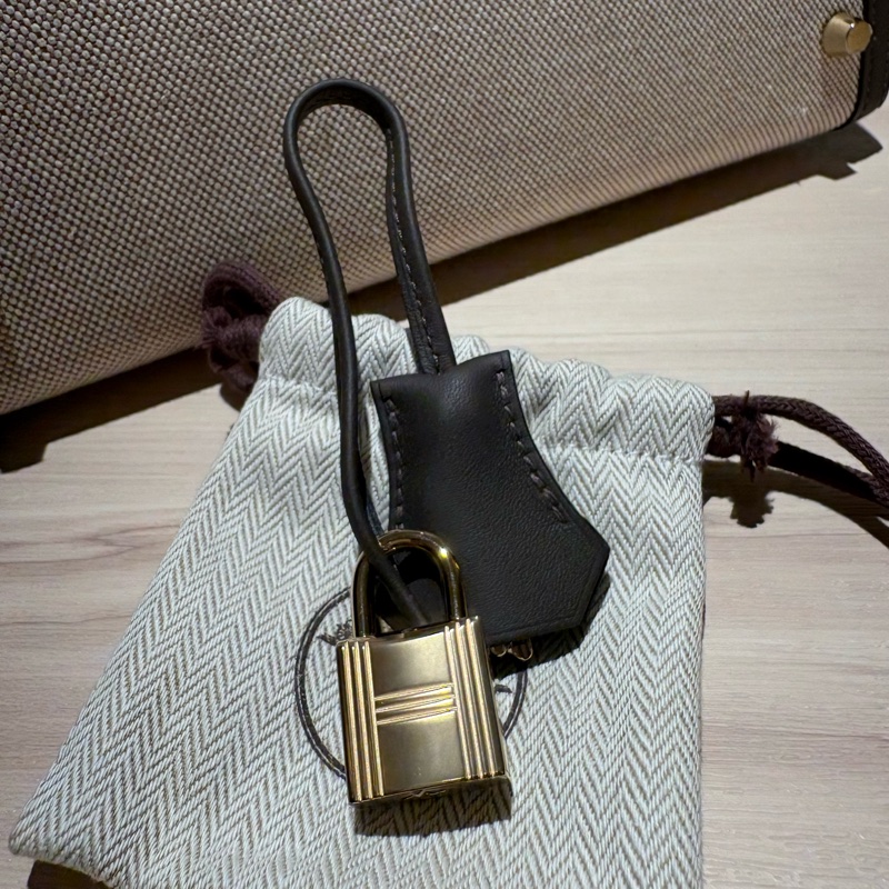 【98新珍稀天菜】Hermès Kelly 25 外縫 經典米白帆布拼接深棕皮-13