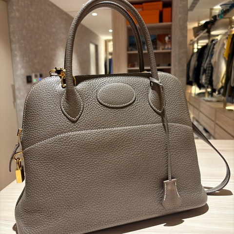 【金剛大象灰】Hermès Bolide 31 18 Etoupe D刻 經典保齡球包 附原廠配件 支持安心購正品鑑定
