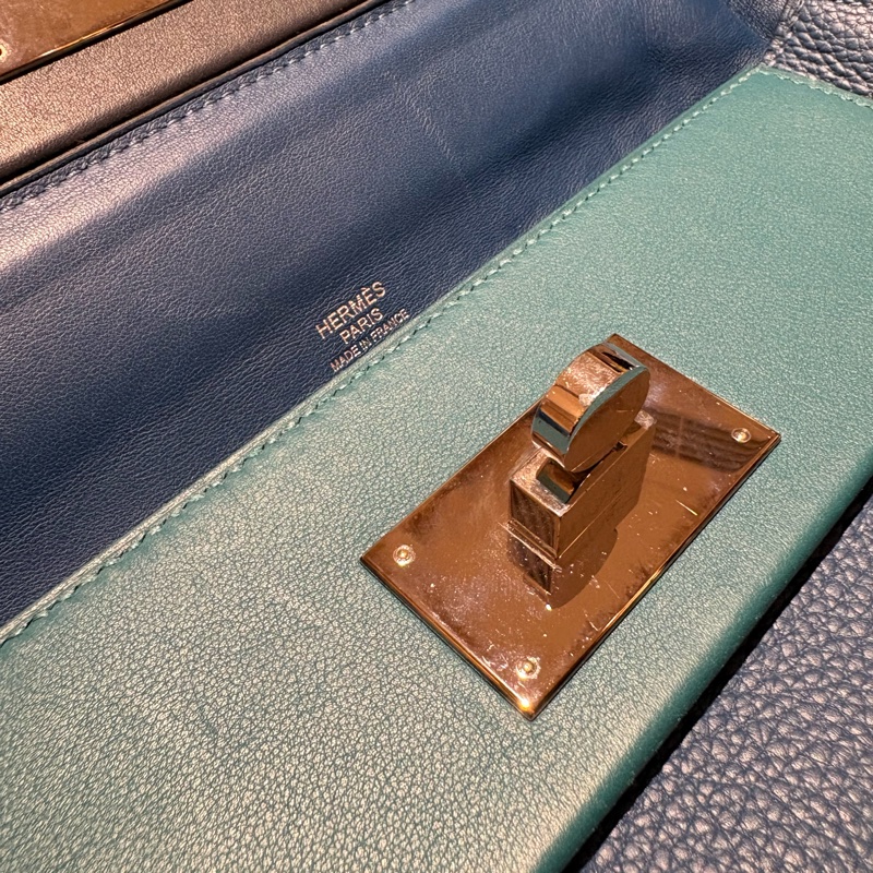 稀有神仙雙色】Hermès 24/24 29cm 藍色拼接湖水綠 [金釦/銀釦] [年份]刻 附全套購證 支持安心購鑑定-4