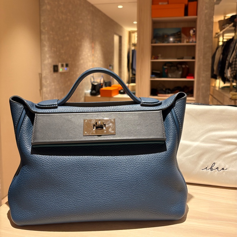 稀有神仙雙色】Hermès 24/24 29cm 藍色拼接湖水綠 [金釦/銀釦] [年份]刻 附全套購證 支持安心購鑑定-8