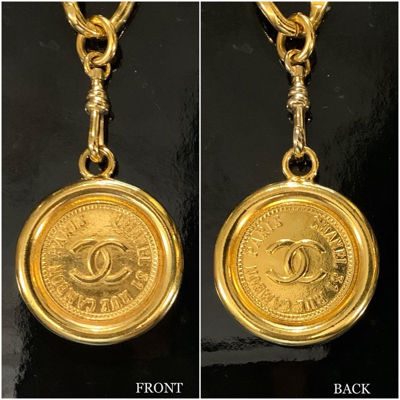 中古金幣獎章型品牌項鍊/腰鏈  1980’s Chanel Vintage Medallion Gold Chain Belt/Necklace-1