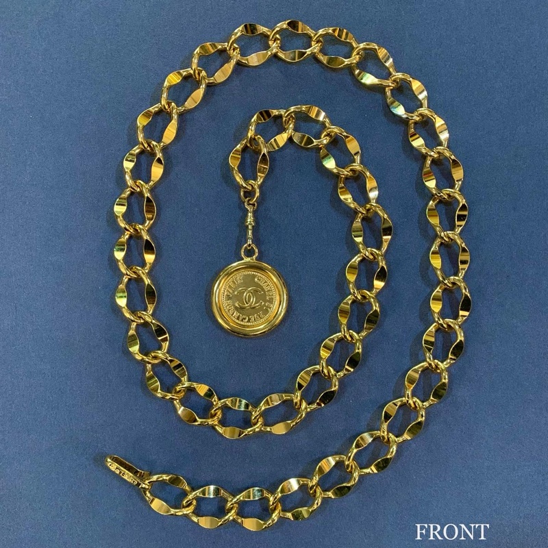 中古金幣獎章型品牌項鍊/腰鏈  1980’s Chanel Vintage Medallion Gold Chain Belt/Necklace-2