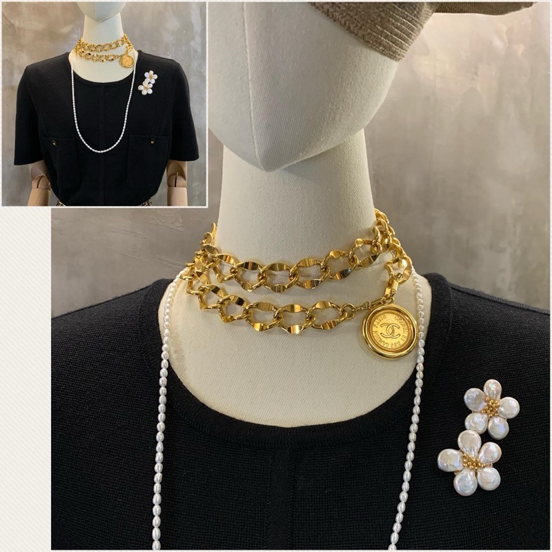 中古金幣獎章型品牌項鍊/腰鏈  1980’s Chanel Vintage Medallion Gold Chain Belt/Necklace-6