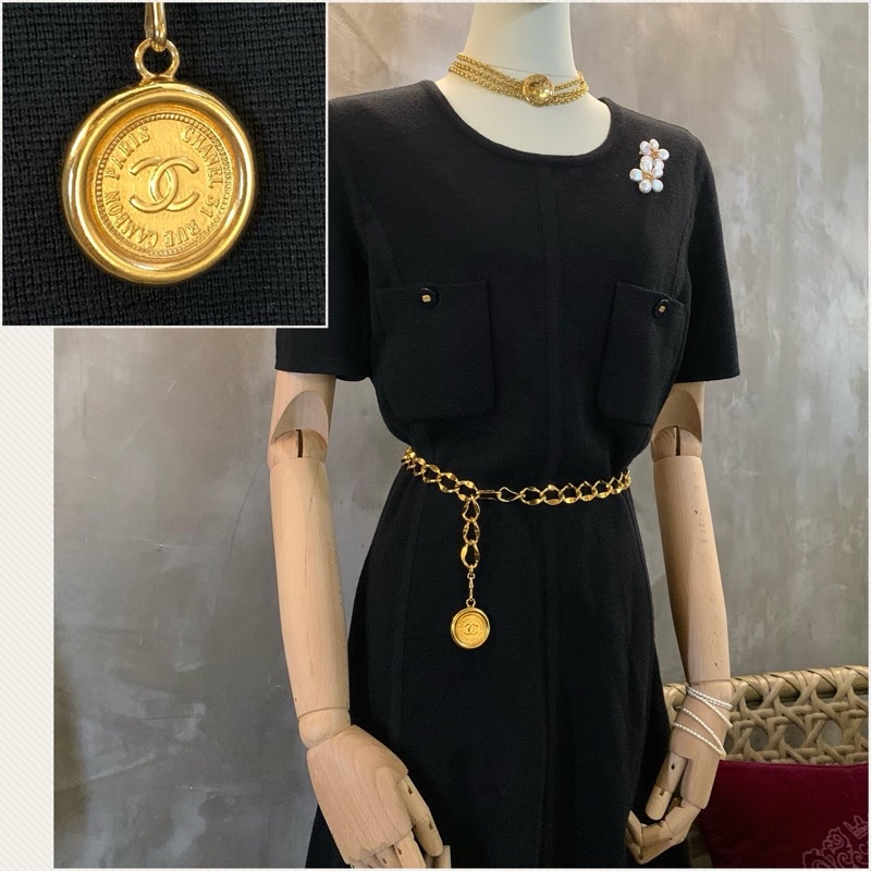 中古金幣獎章型品牌項鍊/腰鏈  1980’s Chanel Vintage Medallion Gold Chain Belt/Necklace-7