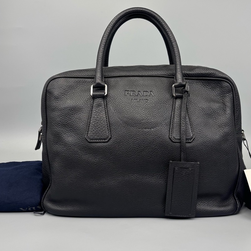 Prada 普拉達 荔枝紋牛皮公文包 尺寸36*27-0