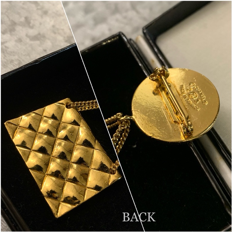 90S Vintage Chanel Flap Bag 24k Gold Plate Brooch 經典菱格紋包包心口針-2