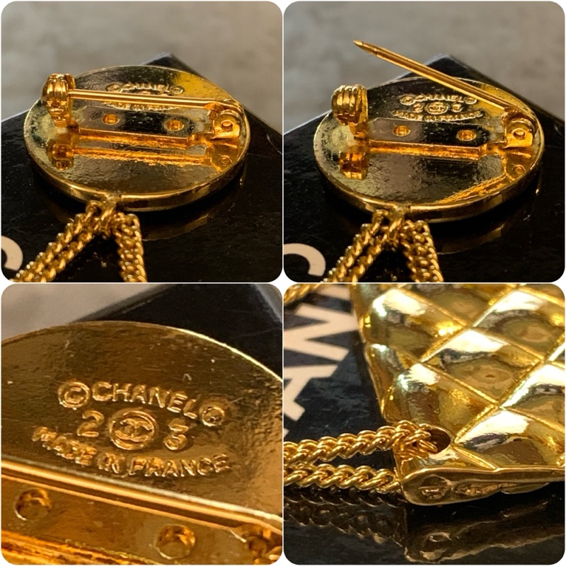 90S Vintage Chanel Flap Bag 24k Gold Plate Brooch 經典菱格紋包包心口針-3