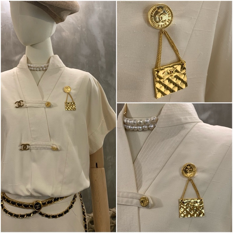 90S Vintage Chanel Flap Bag 24k Gold Plate Brooch 經典菱格紋包包心口針-6