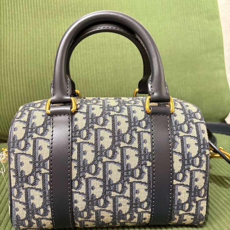 9.9新DIOR 藍色帆布老花提花波士頓包單肩包斜挎包手提包 金色五金 可拆卸肩帶 24年編碼❤️正品-2