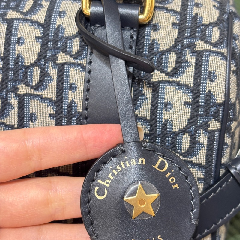 9.9新DIOR 藍色帆布老花提花波士頓包單肩包斜挎包手提包 金色五金 可拆卸肩帶 24年編碼❤️正品-8