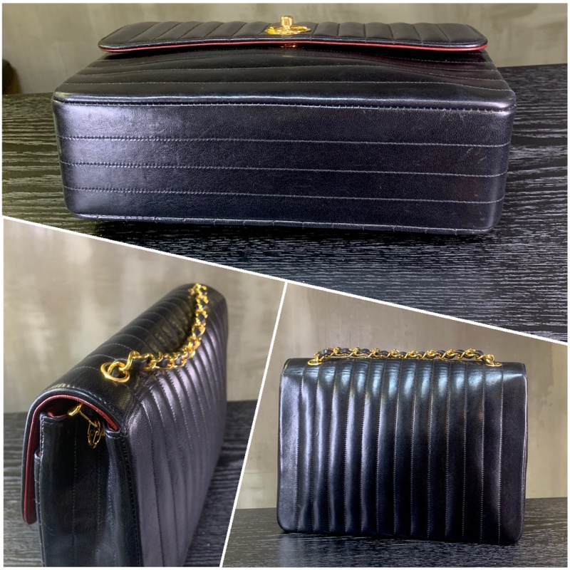香奈兒中古黑色羊皮經典CC標誌單肩包 Chanel Vintage 23cm Flap Bag In Black Lambskin With 24k CC Logo TurnLock-3