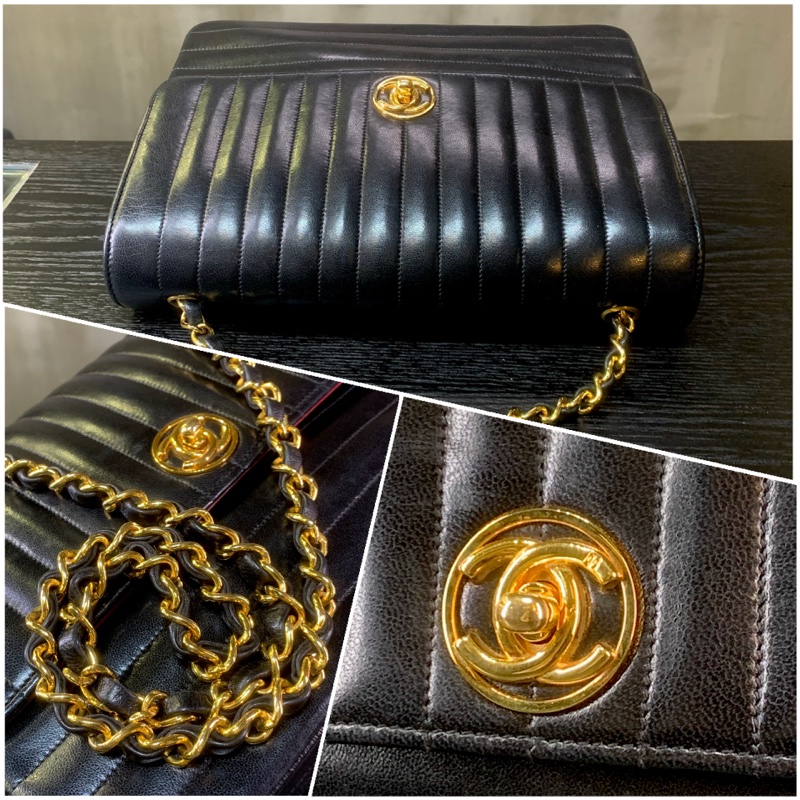 香奈兒中古黑色羊皮經典CC標誌單肩包 Chanel Vintage 23cm Flap Bag In Black Lambskin With 24k CC Logo TurnLock-4