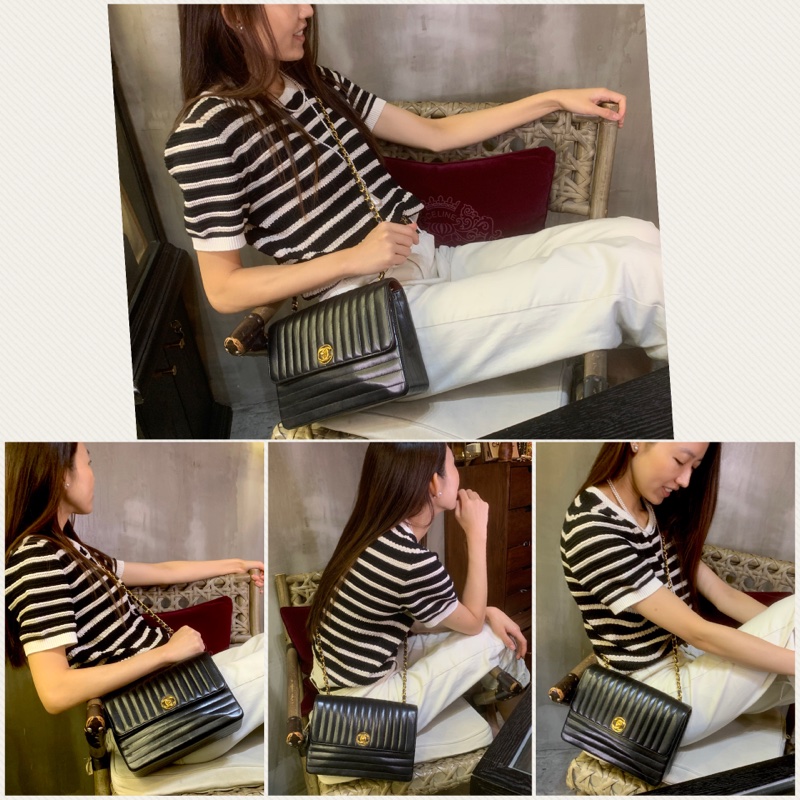 香奈兒中古黑色羊皮經典CC標誌單肩包 Chanel Vintage 23cm Flap Bag In Black Lambskin With 24k CC Logo TurnLock-7