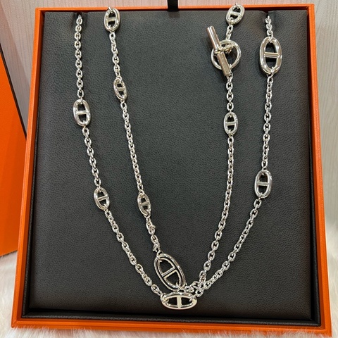Hermes 豬鼻子銀飾120長項鍊（離櫃全新品）