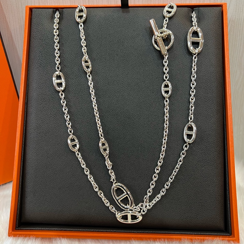 Hermes 豬鼻子銀飾120長項鍊（離櫃全新品）-0