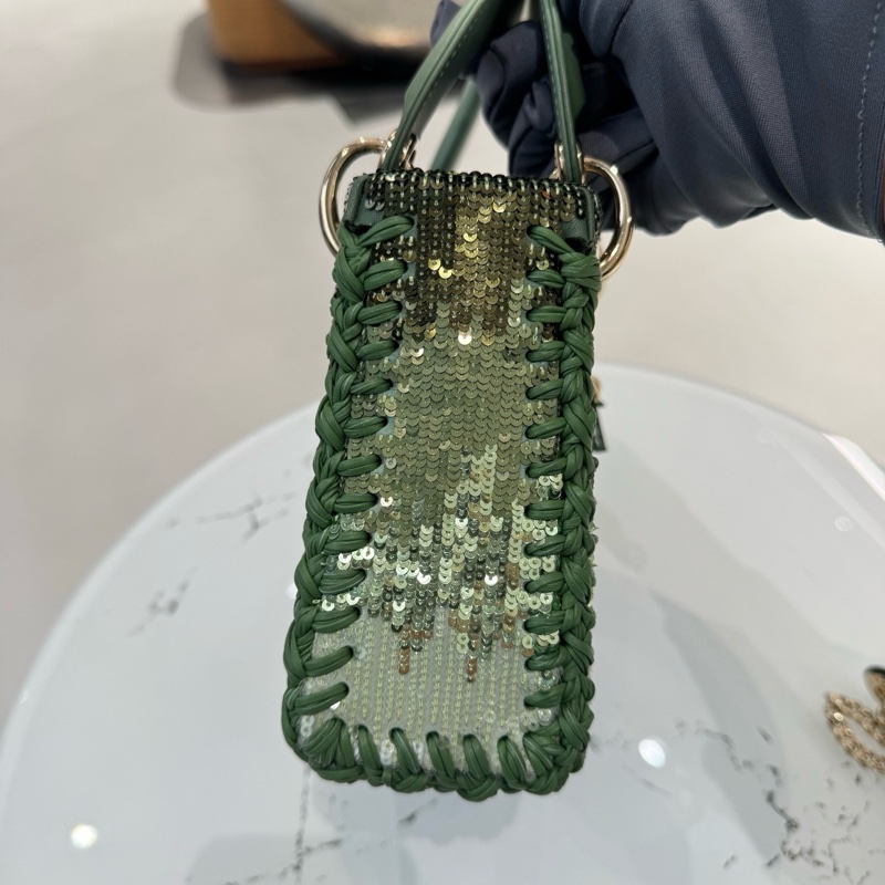閒置🆕 Dior迪奧限量款戴妃三格包，綠色漸變亮片手提包斜背包 金色五金 21年編碼❤️正品保障-6