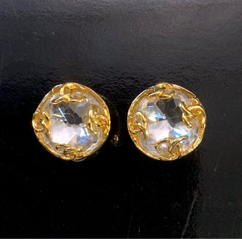 Chanel Vintage CC Round Clip-on Earrings With Crystals 中古香奈兒CC圓金大水晶耳夾-1