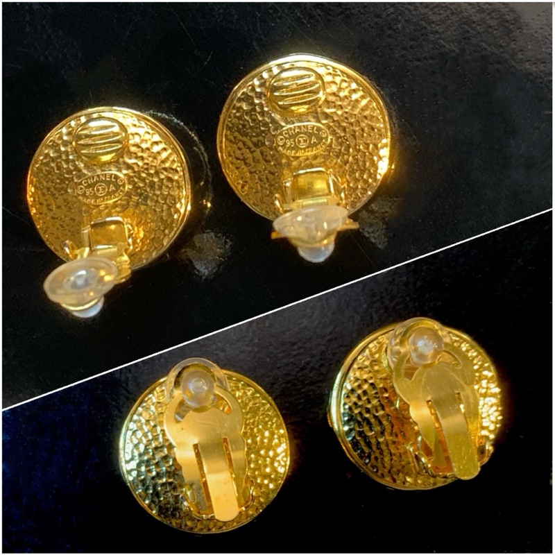 Chanel Vintage CC Round Clip-on Earrings With Crystals 中古香奈兒CC圓金大水晶耳夾-3