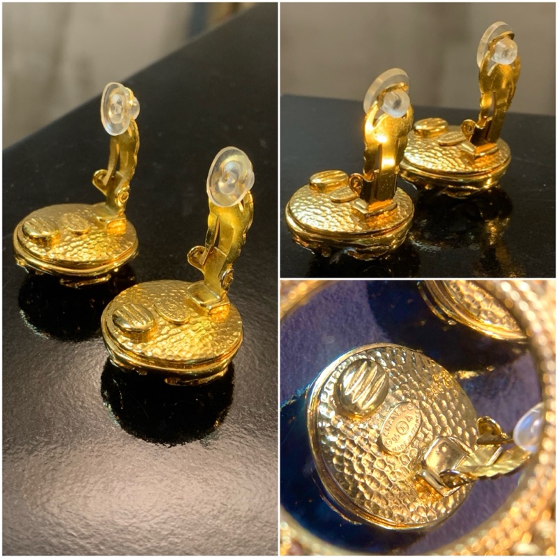 Chanel Vintage CC Round Clip-on Earrings With Crystals 中古香奈兒CC圓金大水晶耳夾-4