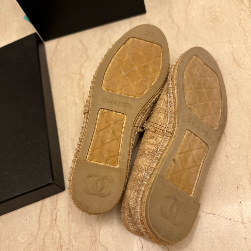 Chanel 37號 閒置品 棉麻鉛筆鞋 含鞋盒-4