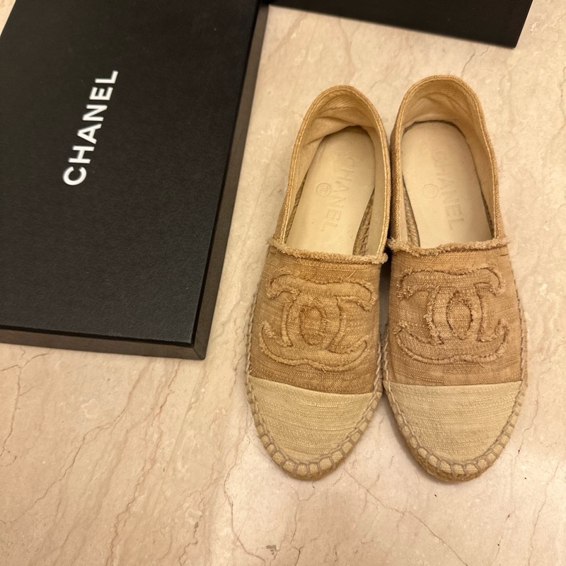 Chanel 37號 閒置品 棉麻鉛筆鞋 含鞋盒-7