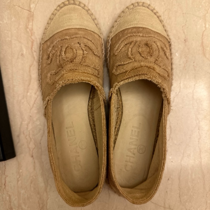 Chanel 37號 閒置品 棉麻鉛筆鞋 含鞋盒-8